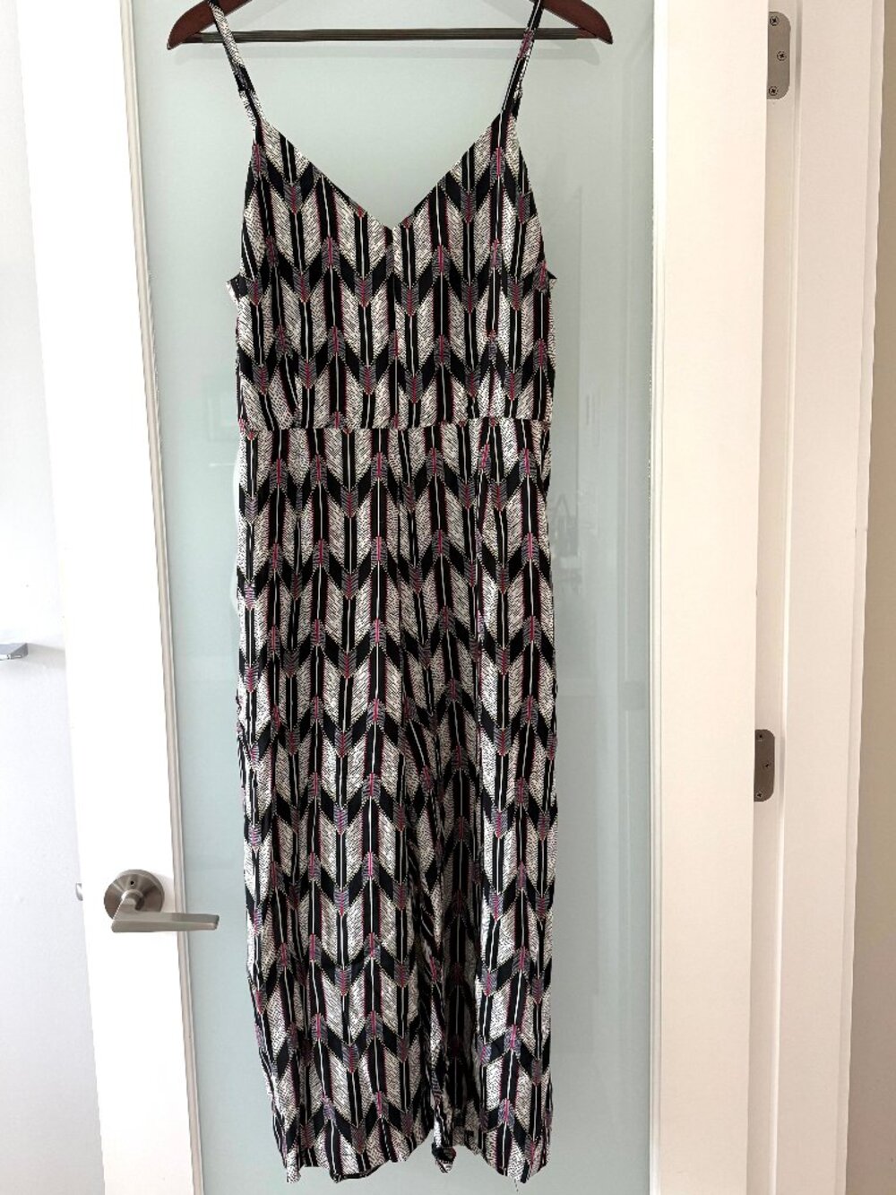 Holly Bracken Jumpsuit Black White Geometric Stripe Spaghetti Straps Size L